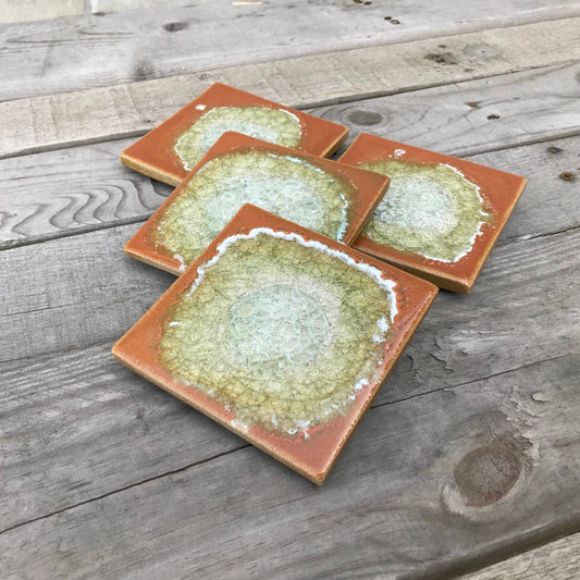 Dock 6 Pottery - Square Coaster - Pumpkin - Individual Coaster