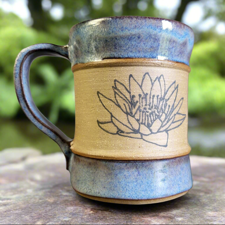 Divine Vessels Pottery - Blue Lotus Mug with blue glaze