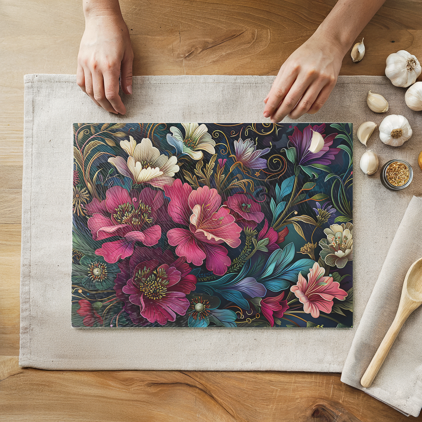 Fernville Creations - Tempered Glass Cutting Board: Natures Painting Serving Tray
