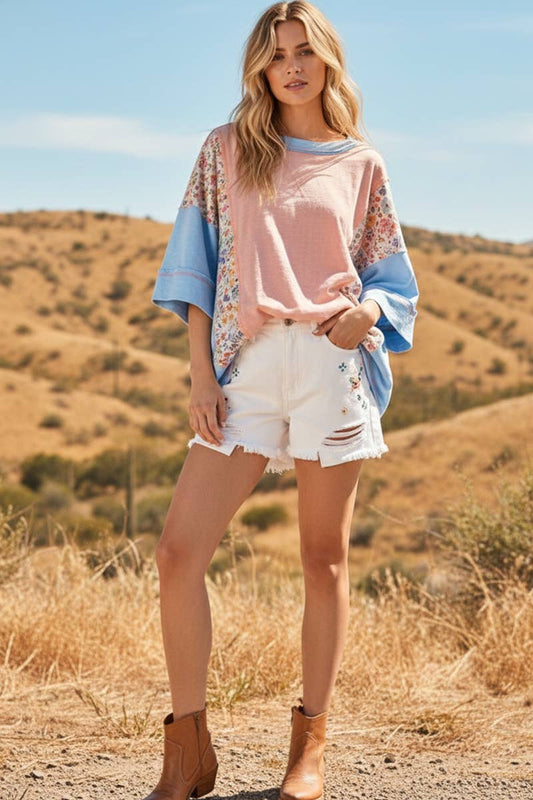 Sewn and Seen - WASHED FLORAL PATCHWORK OVERSIZED CONTRAST TEE