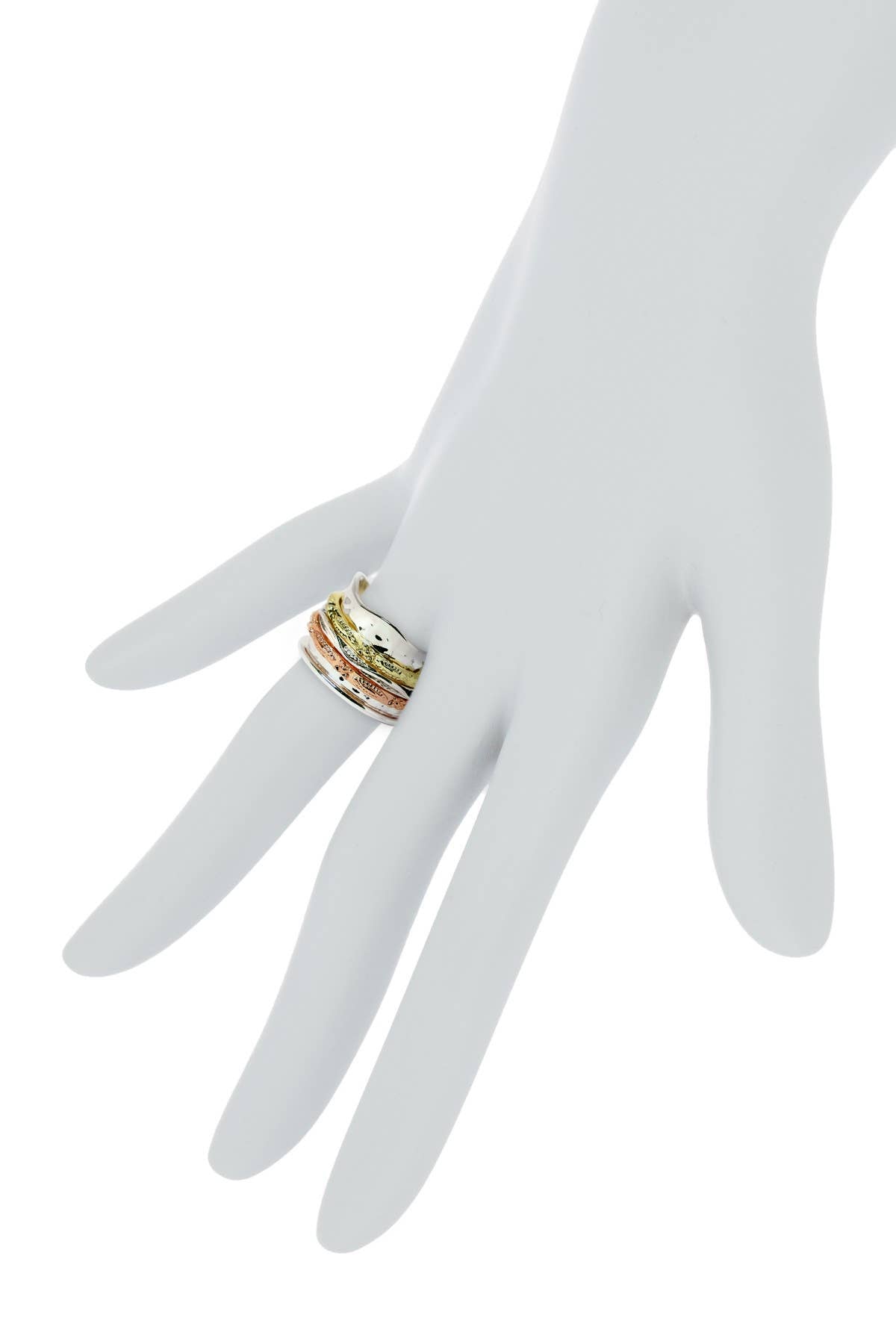 Zoey Simmons - Tri-Tone Hammered Spinner Ring - SP/GP/RG