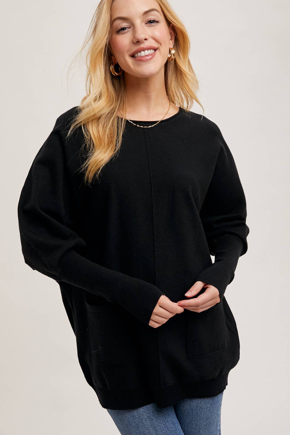 Bluivy - DOLMAN TUNIC KNIT SWEATER WITH POCKET