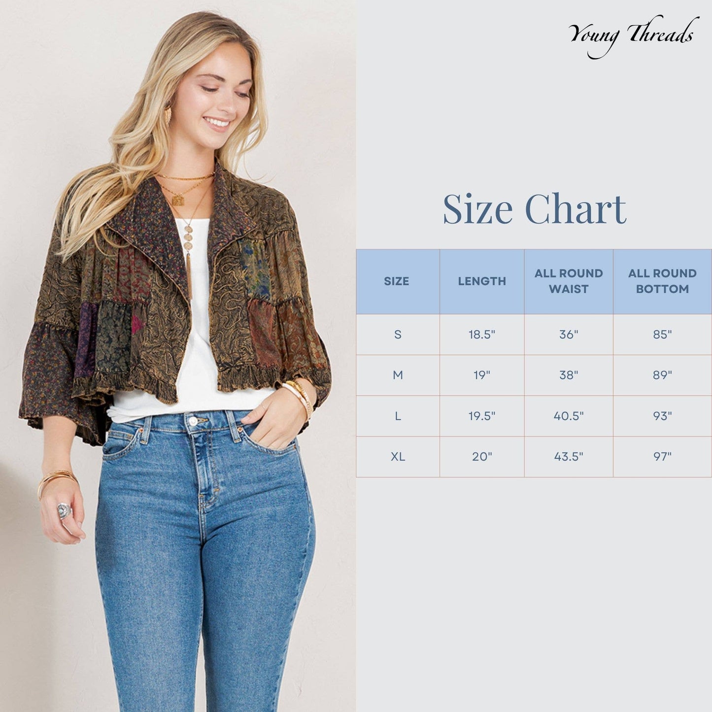 Young Threads - Lapel Detail Cropped Top with Handcrafted Boho Embroidery