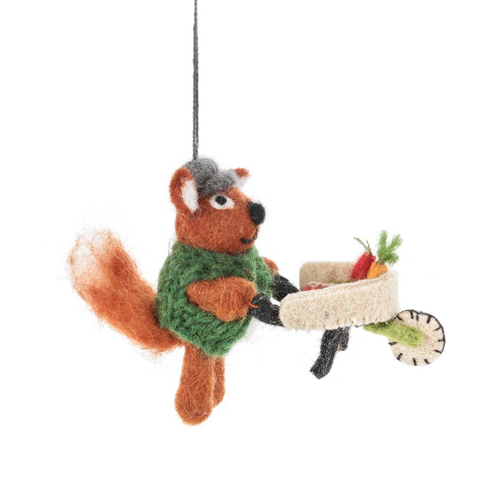 Handmade Felt Foster the Gardening Squirrel Hanging Decor.