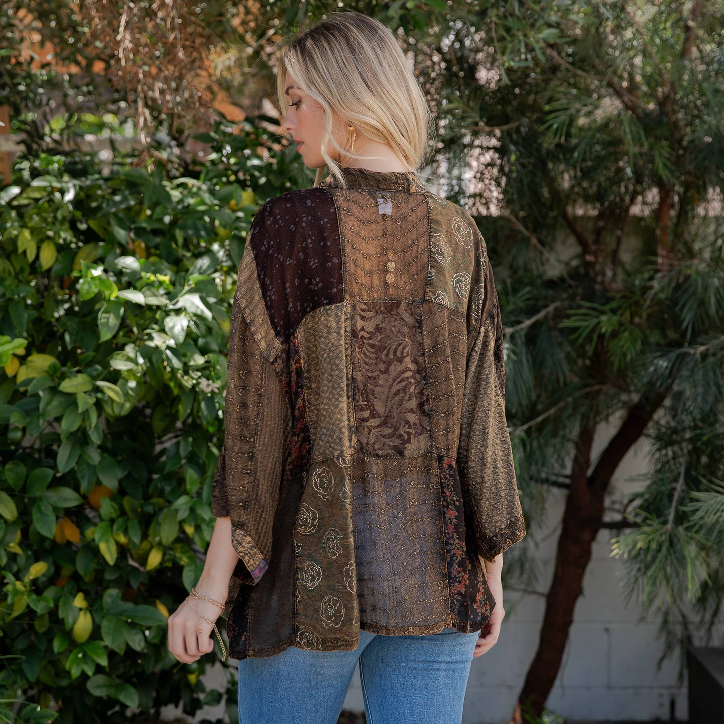 Young Threads - Kimono Top In Overdyed Mix N Match Patches - in 7 Color ways
