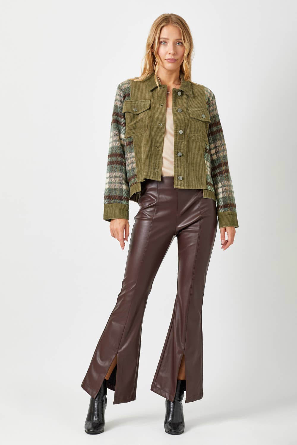 Mystree - 60213 Plaid Sleeve Corduroy Jacket