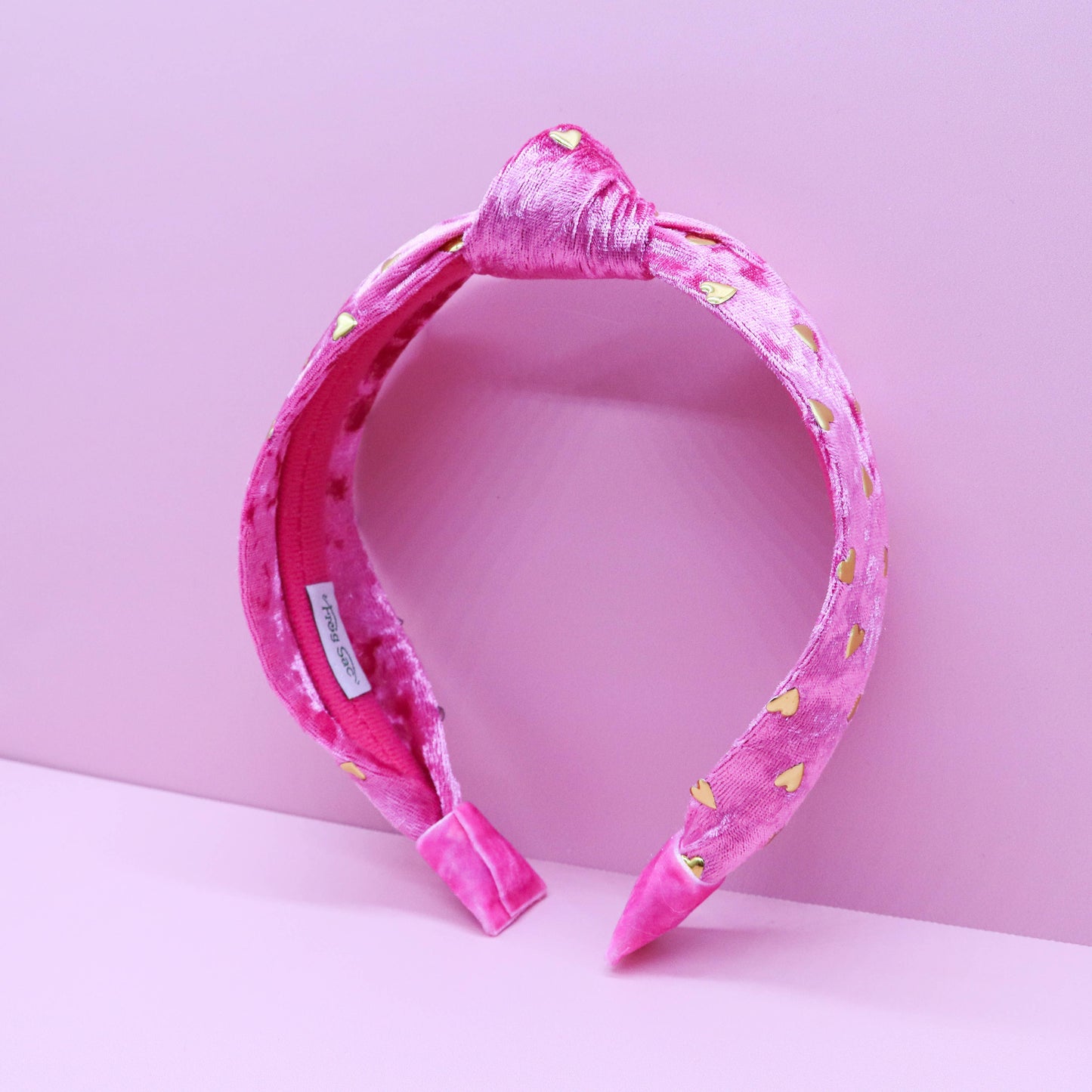 Frog Sac - Kids Knot Headband - Gold Heart Stud Velvet Hair Accessories