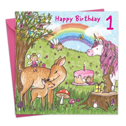 Twizler Ltd - Unicorn Age 1 Birthday Card Girls