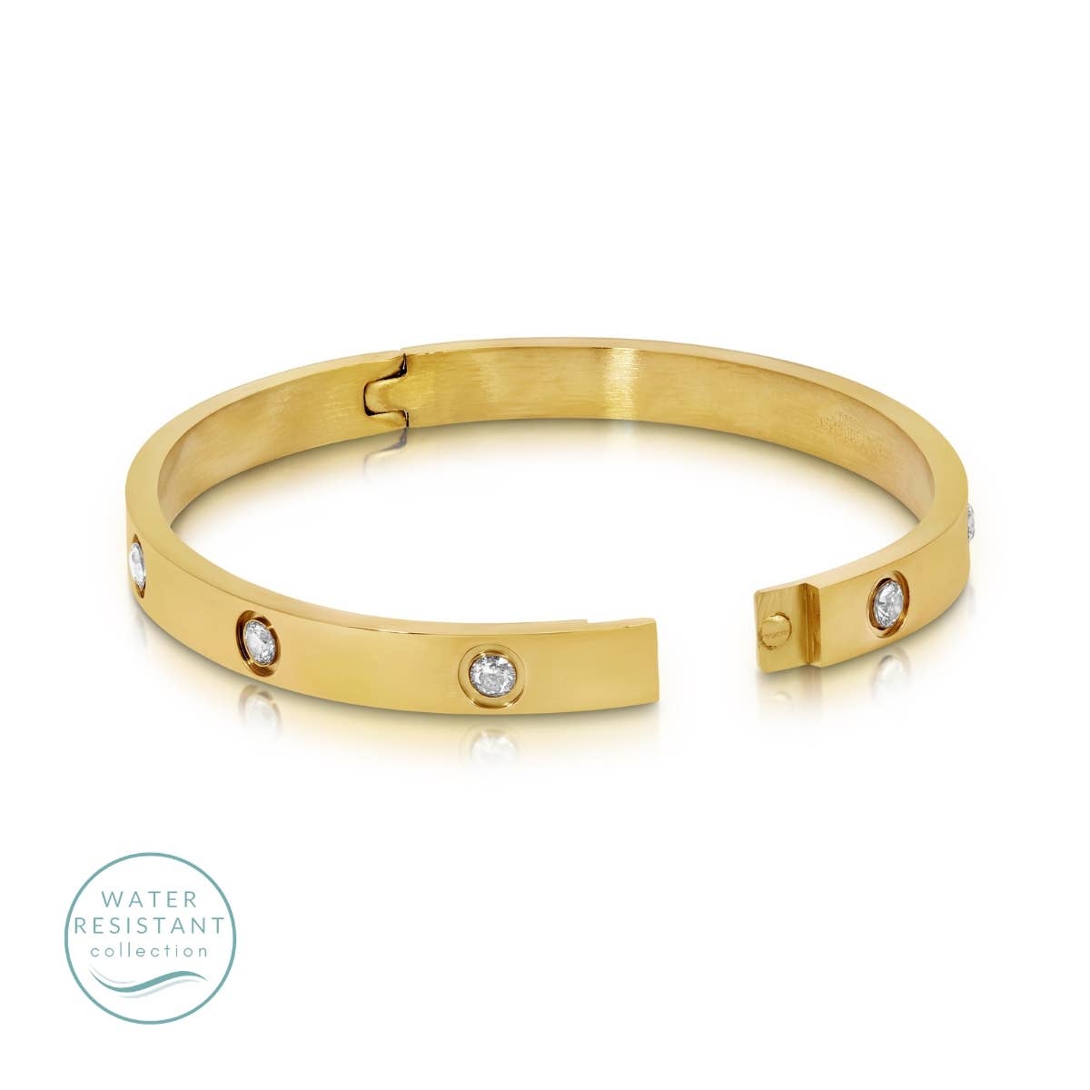 Splendid Iris - Cubic Zirconia Hinged Bracelet, Water-Resistant