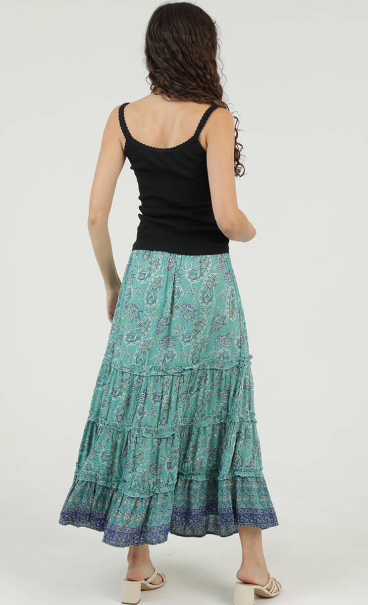 Nostalgia - N6F25-A979 TIERED MAXI SKIRT WITH SMOCKED WAISTBAND