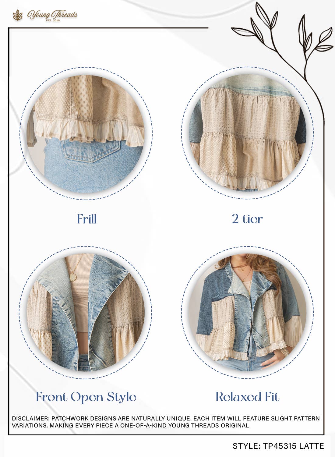 Young Threads - Lapel Detail Cropped Top with Handcrafted Boho Embroidery