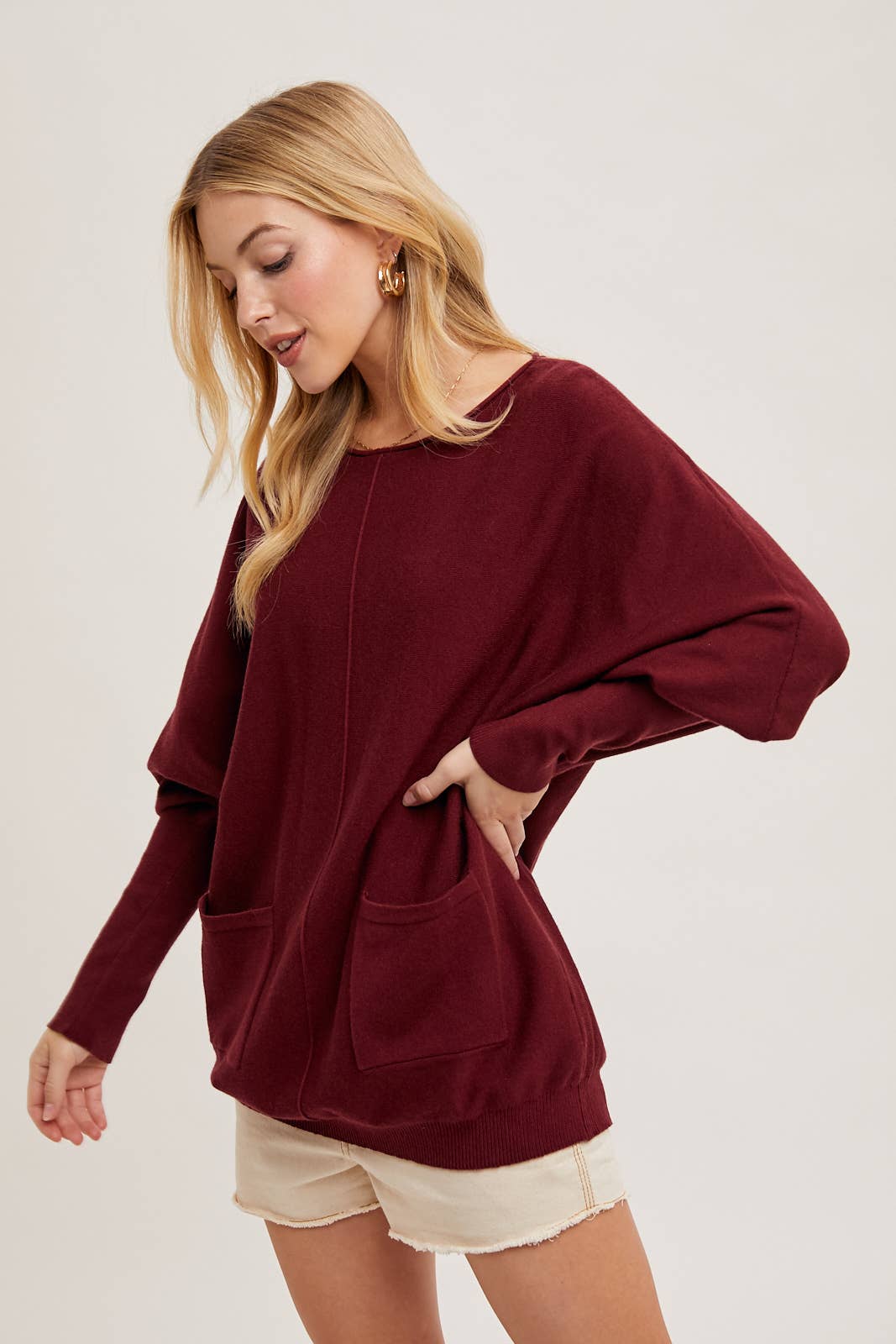 Bluivy - DOLMAN TUNIC KNIT SWEATER WITH POCKET