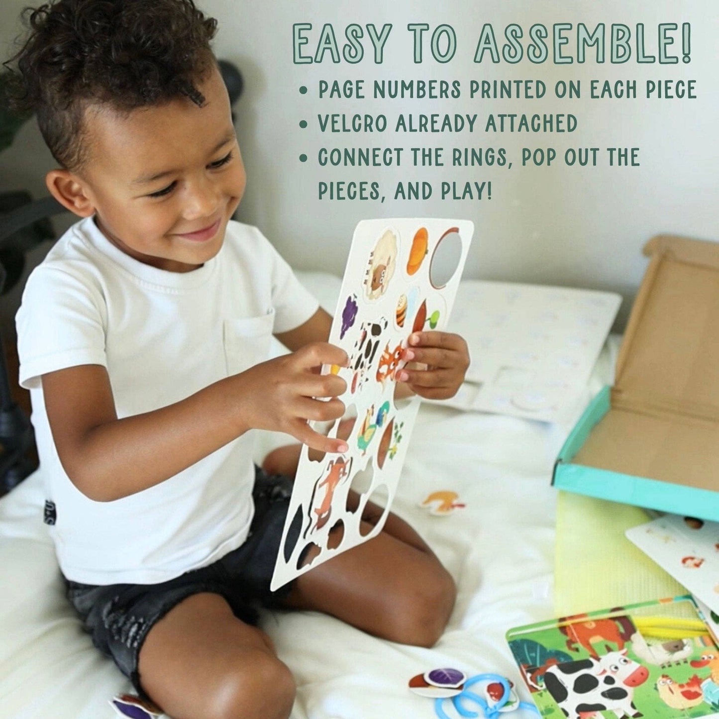 Spirit 'N Sprout - Farm Busy Book for Toddlers - Preassembled with Zipper Pouch - Velcro Matching Activity Book