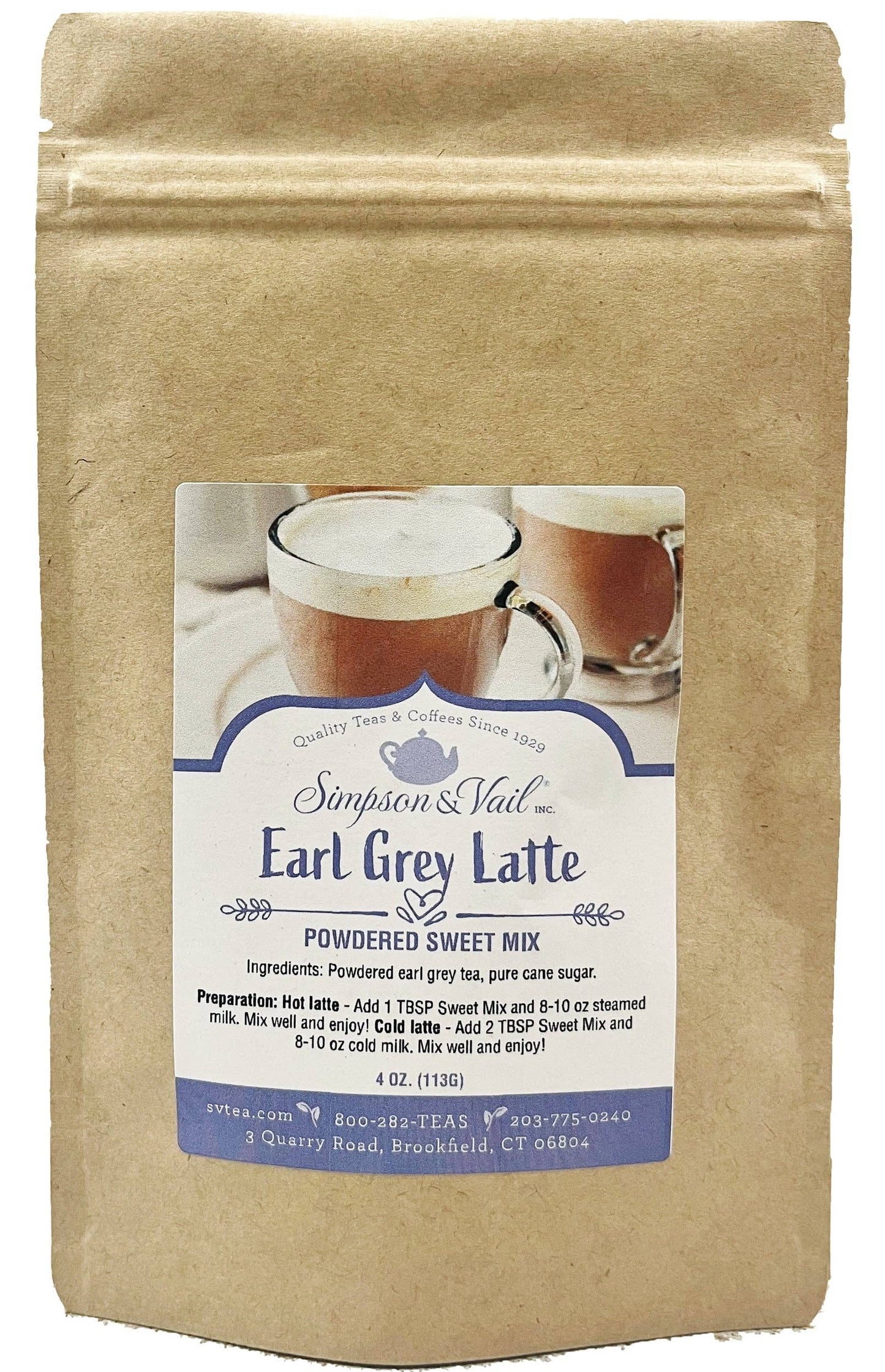 Simpson & Vail - Earl Grey Latte - Sweet Mix Powder, 4 Ounce Package