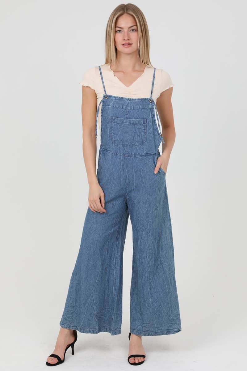 ANGIE - B5A51-ASIS DENIM FLARE LEG OVERALLS JUMPSUIT