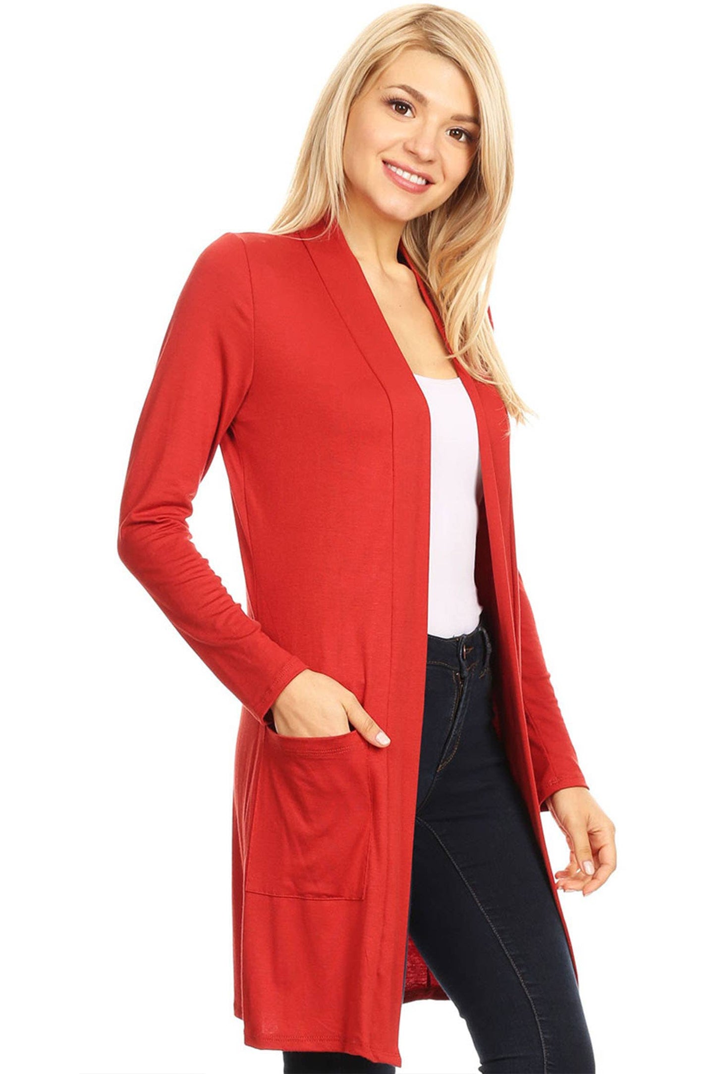 Women's Long Sleeves Side Pockets Solid Cardigan (Open Pack): Small / Plum