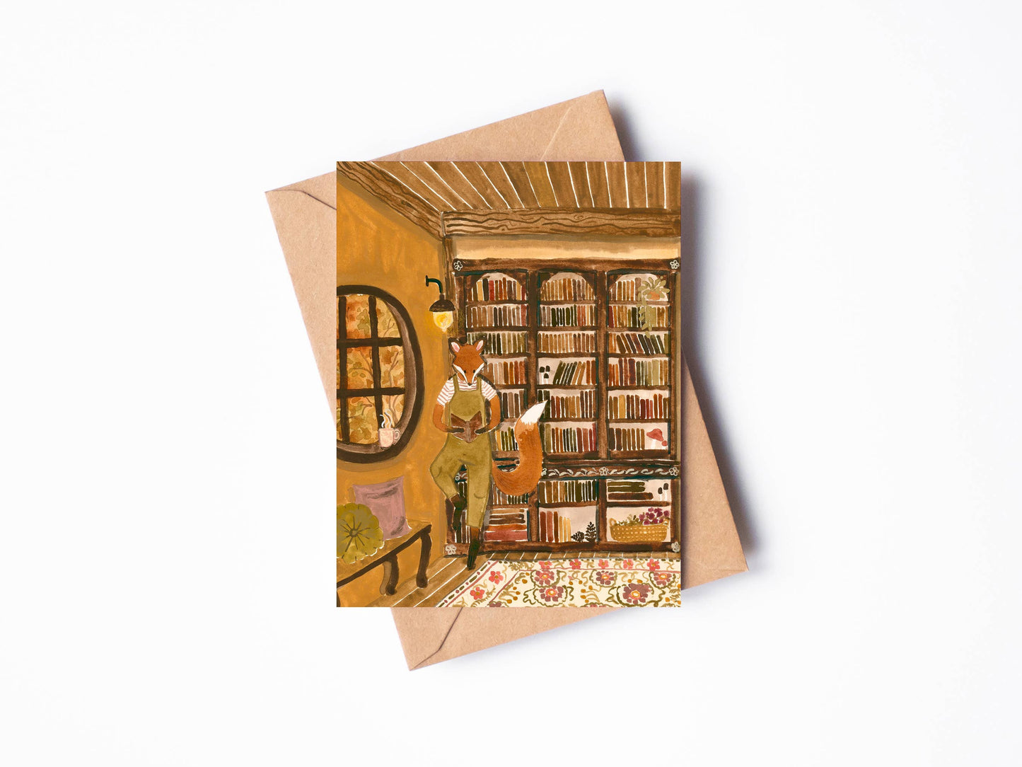 Randi Lynn Reed Illustration - Fox's Library Single Blank Greeting Card