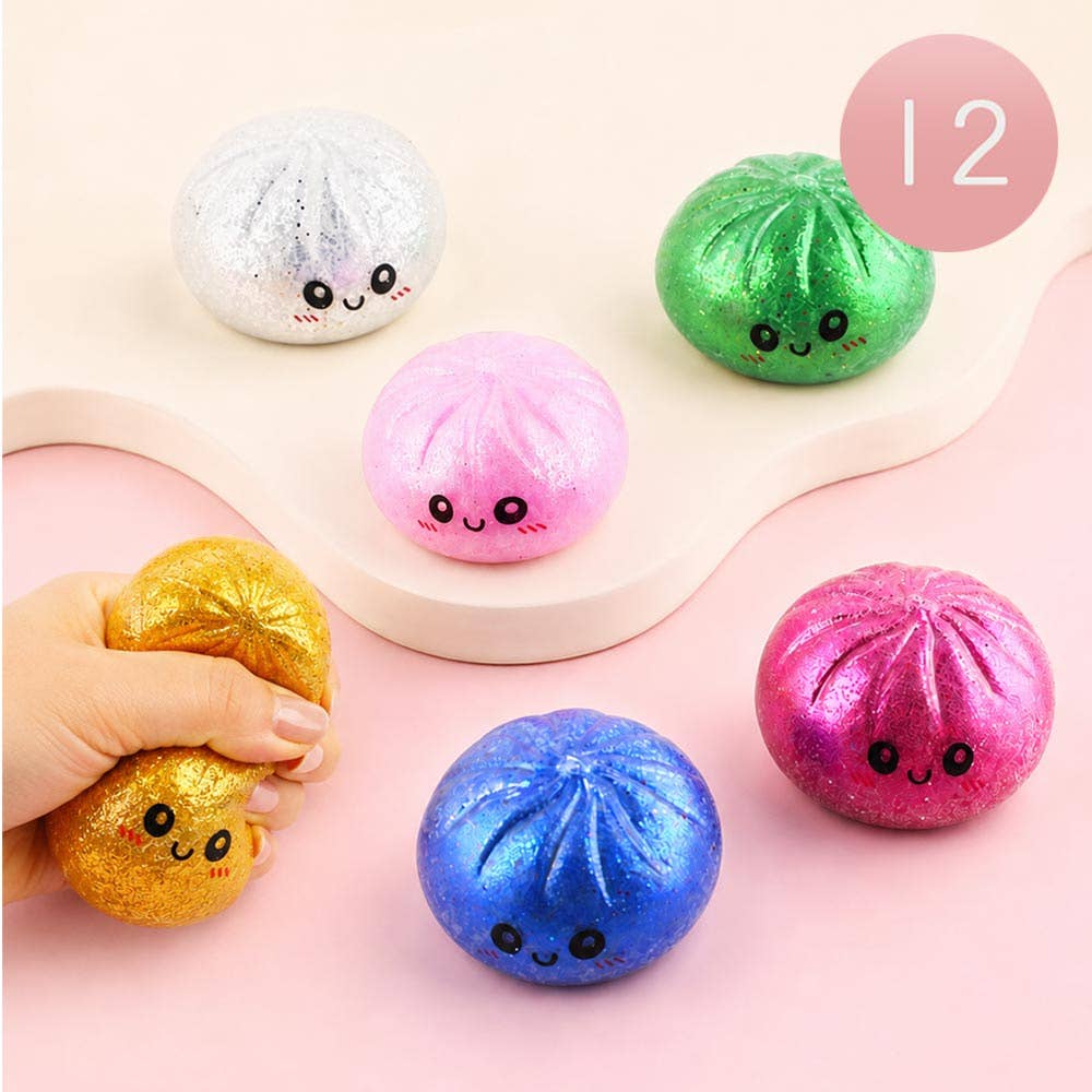 Sensibling Corp. - 12PCS - Metallic Steamed Bao Bun Dumpling Squeeze Squishy Stress Relief Toy