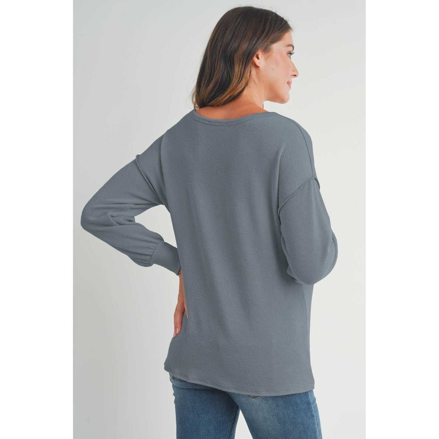 Hello Miz - Split Neck Long Sleeve Maternity Knit Top
