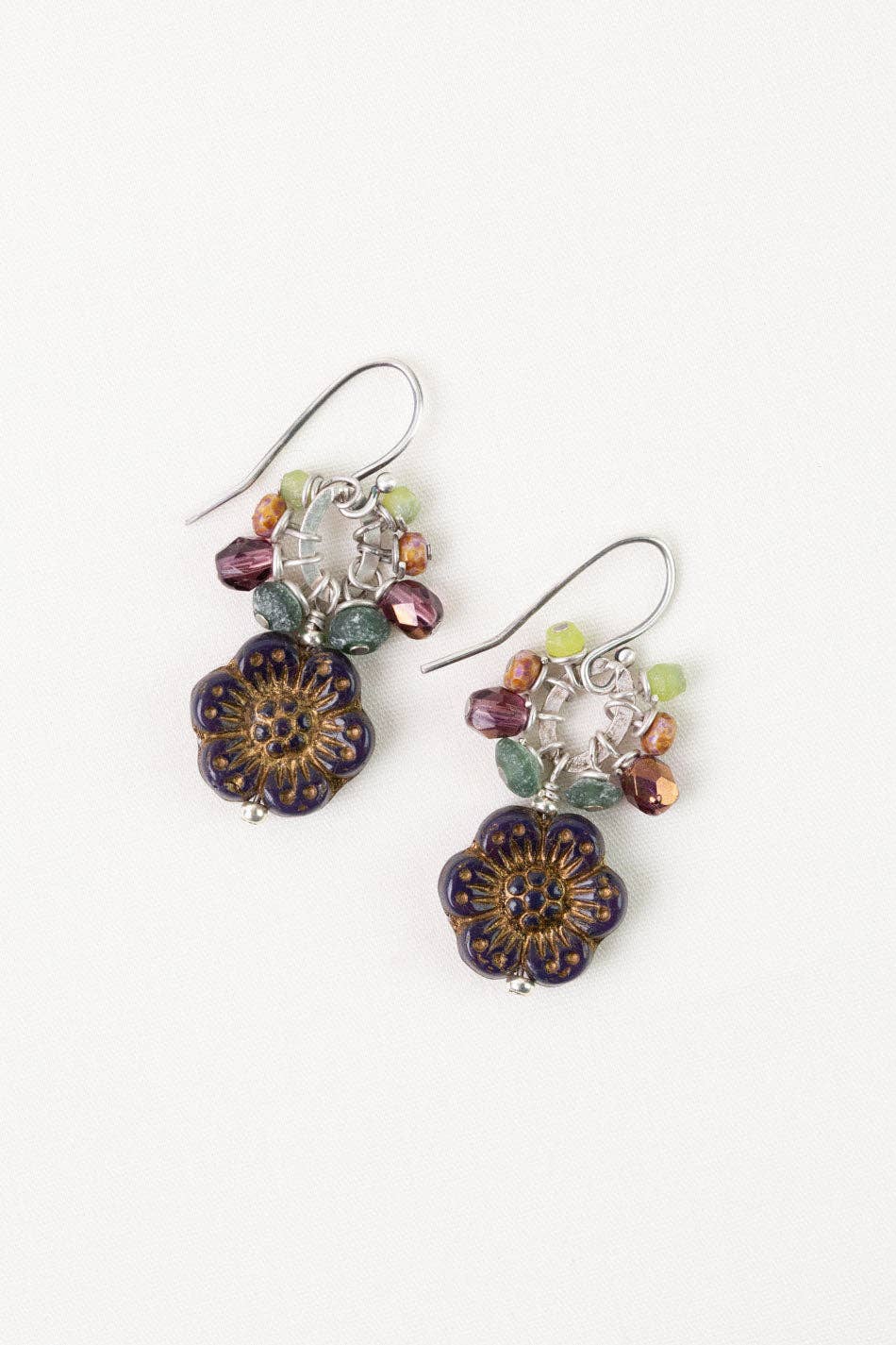 Anne Vaughan Designs Jewelry - Water Lily Roman Glass, Czech Glass Cluster Earrings