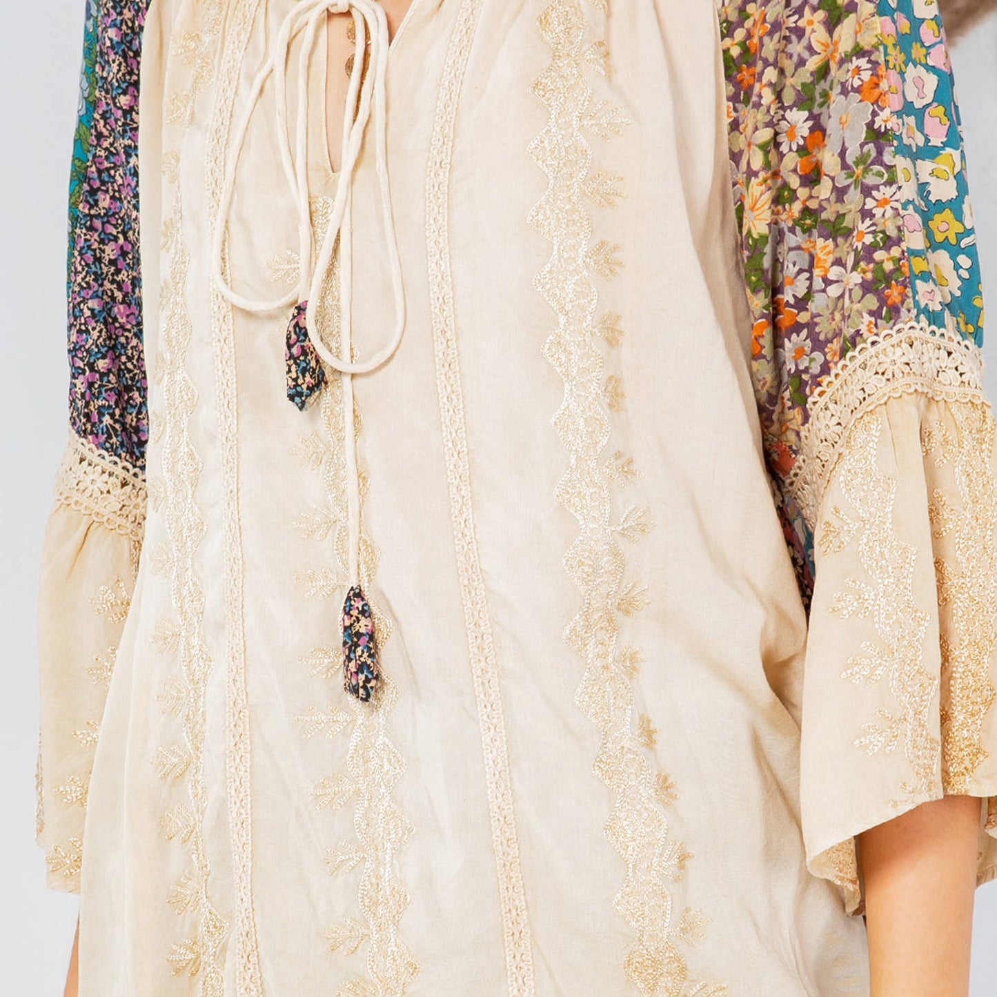 Young Threads - Enchanting Whimsy Overdyed Rayon Peasant Top With Embroidery