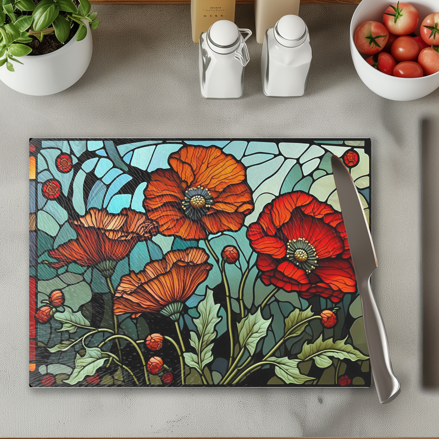 Fernville Creations - Tempered Glass Cutting Board: Poppy Charcuterie Tray (1)