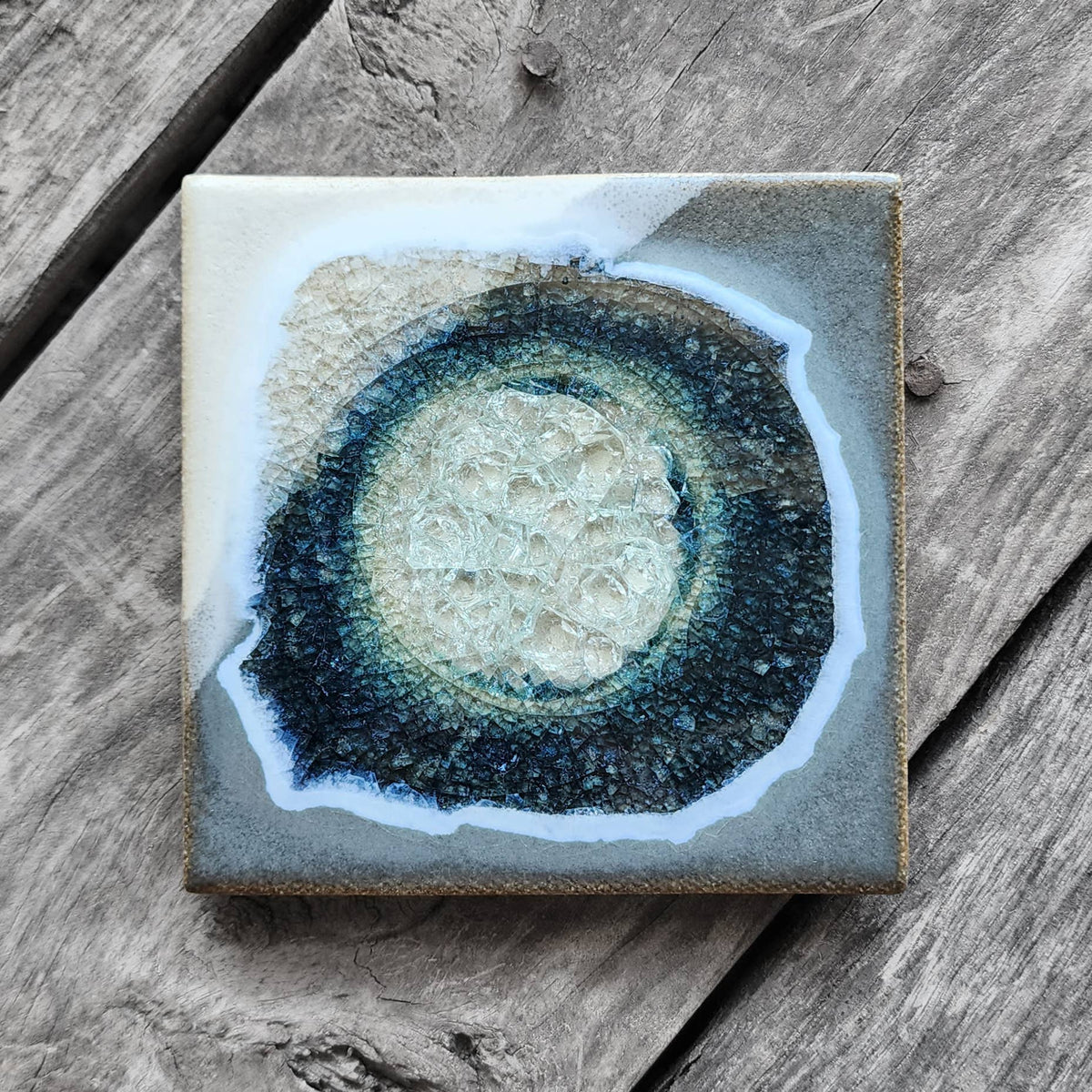 Dock 6 Pottery - Square Coaster - Grey & White - Individual Coaster