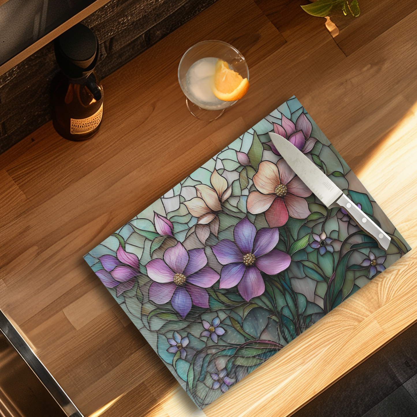 Fernville Creations - Tempered Glass Cutting Board: Floral Charcuterie Tray