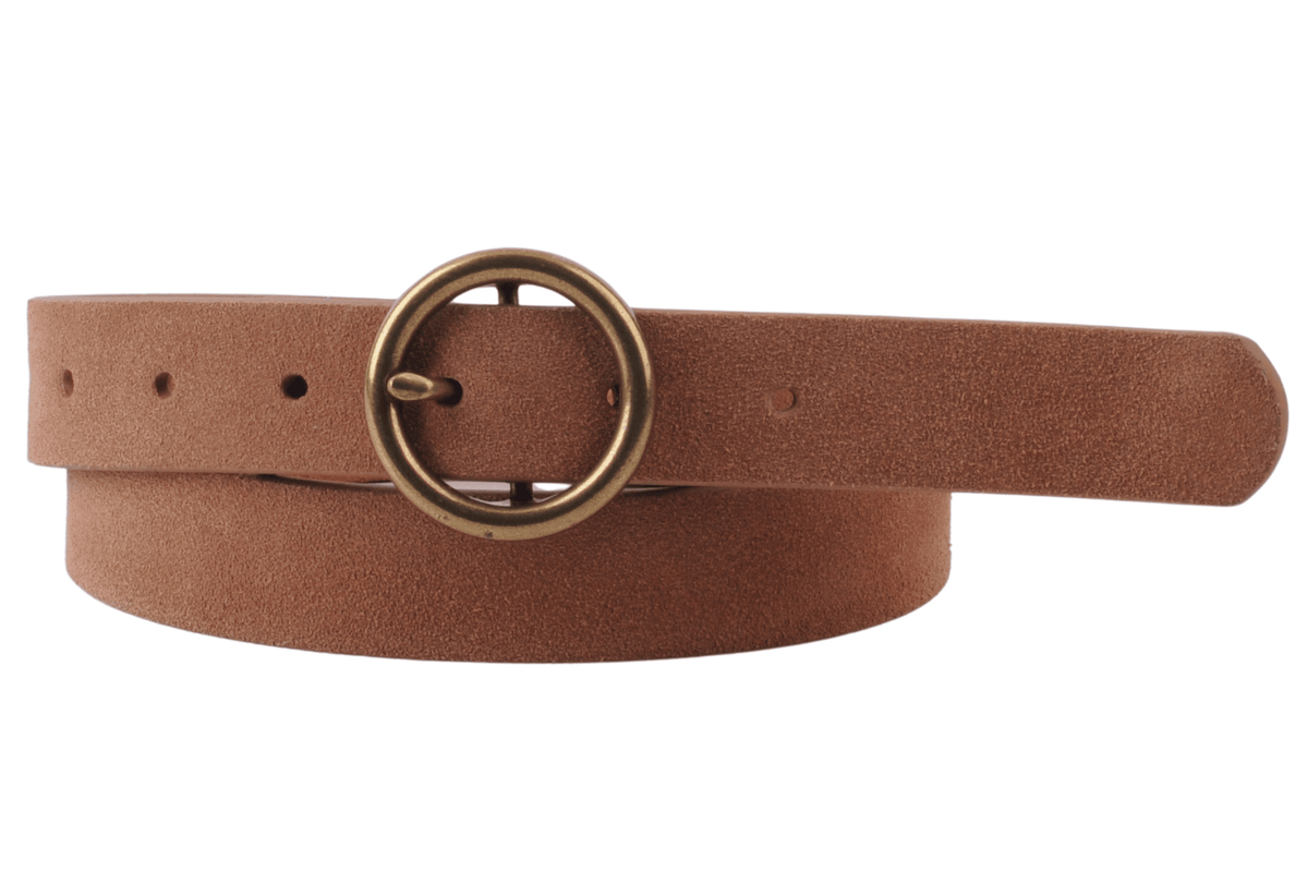 Most Wanted USA - Round Brass Buckle Suede/Genuine Leather Belt｜Minimalist