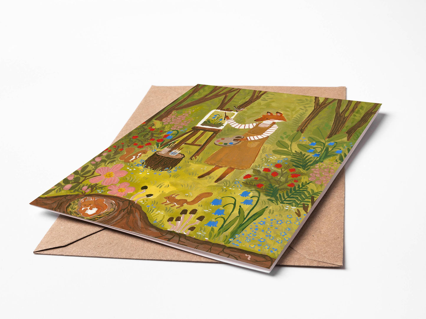 Randi Lynn Reed Illustration - Woodland Painter Single Blank Greeting Card