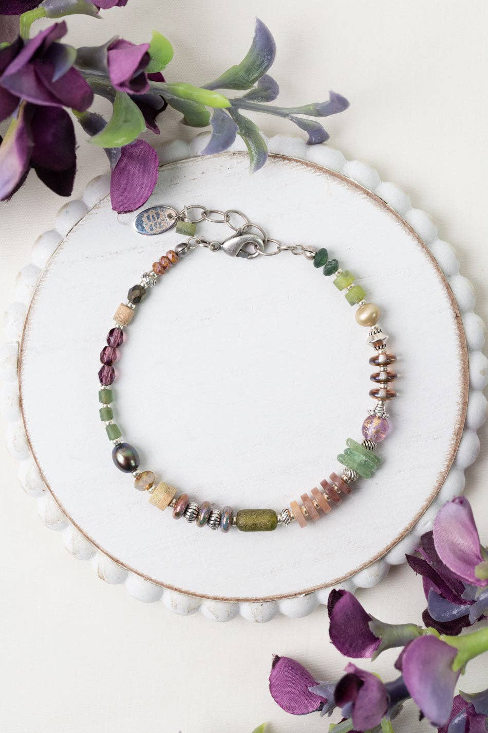 Anne Vaughan Designs Jewelry - Water Lily 7.5-8.5" Muscovite, Freshwater Pearl, Prehnite Simple Bracelet