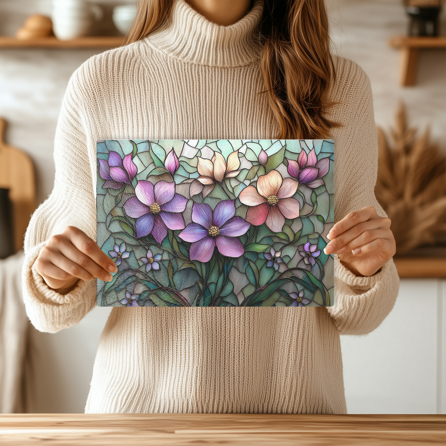 Fernville Creations - Tempered Glass Cutting Board: Floral Charcuterie Tray