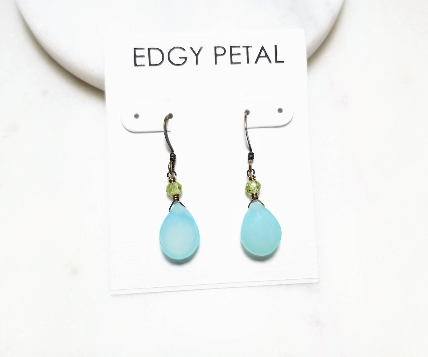 Edgy Petal Jewelry - Seafoam Chalcedony and Green Peridot Classic Stone Earrings