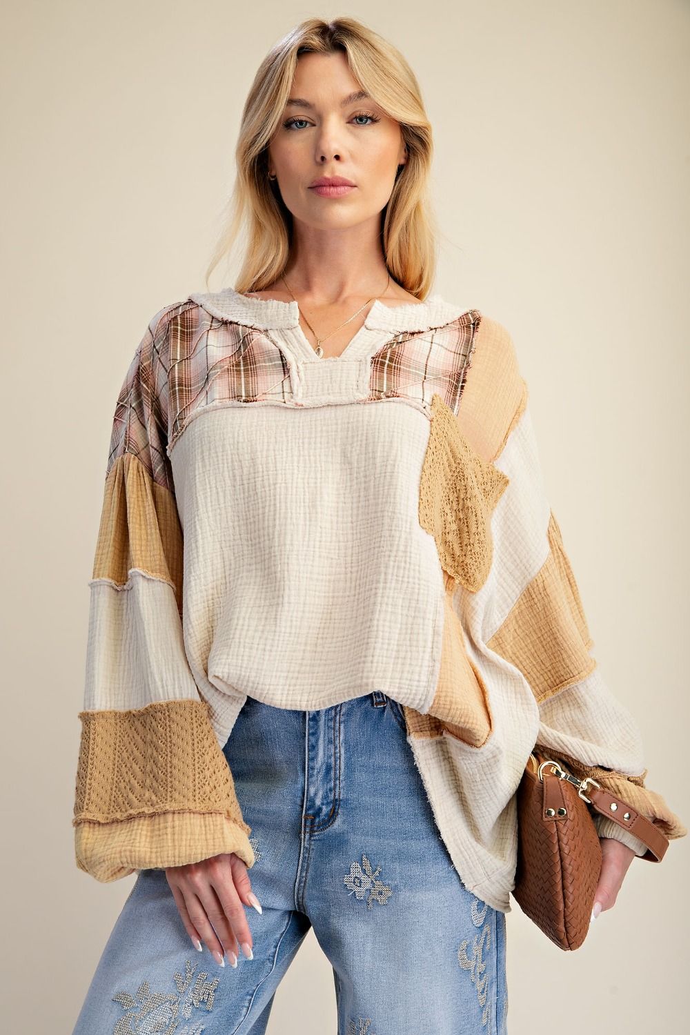 Khaki Mix Material Shirt
