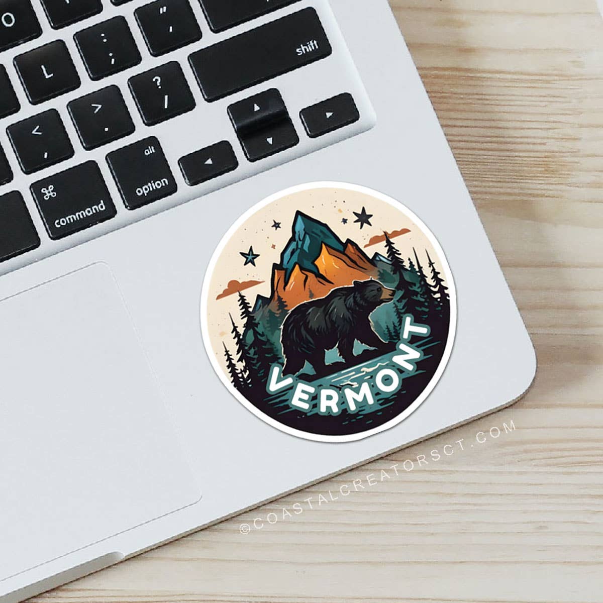 Coastal Creators of Connecticut - Vermont Bear with Mountains 3" Waterproof Laptop Sticker