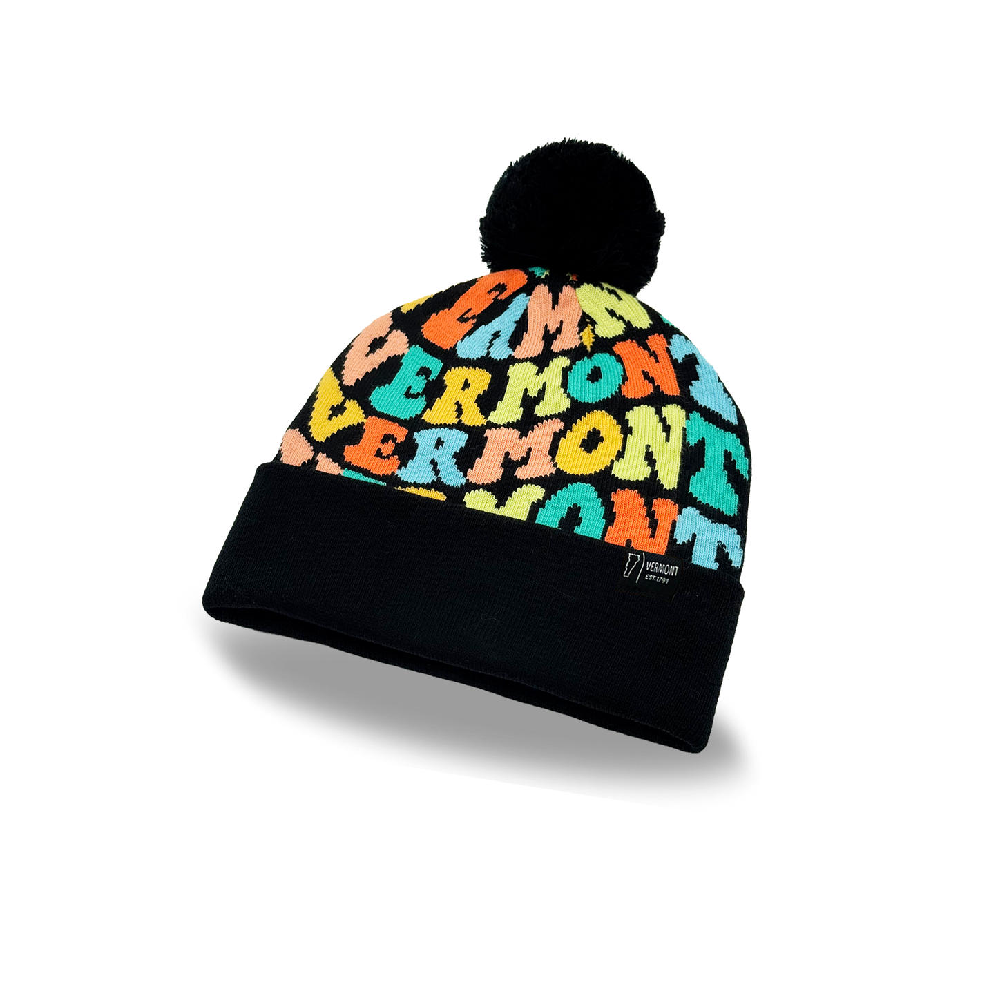 Northern Icons Creations INC - Vermont Colorful Letter Beanie Winter Knit Hat with Pom Pom for Cold Weather