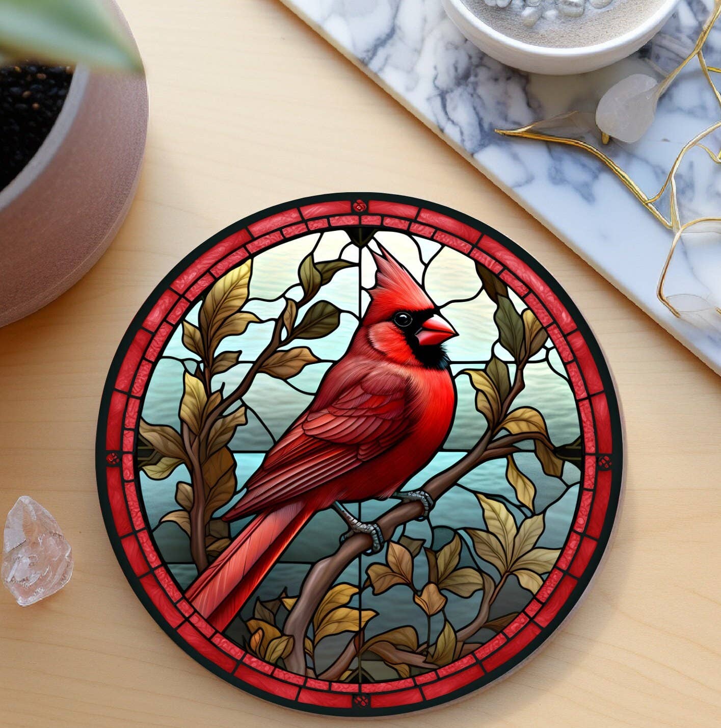 Fernville Creations - Cardinal Coaster, Bird Lover Gift, Nature Home Decor