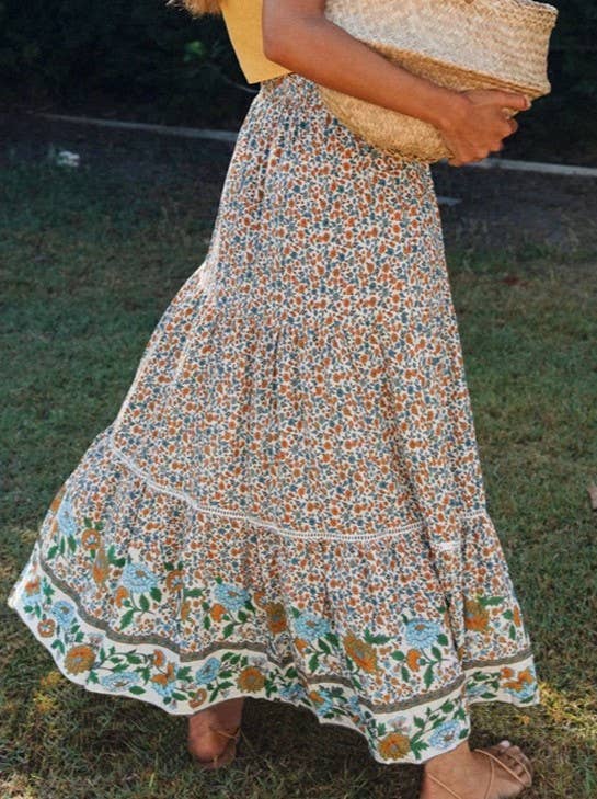 Rosa Clothing - Bohemian Lace With A Large Hem Panelled Maxi Skirt