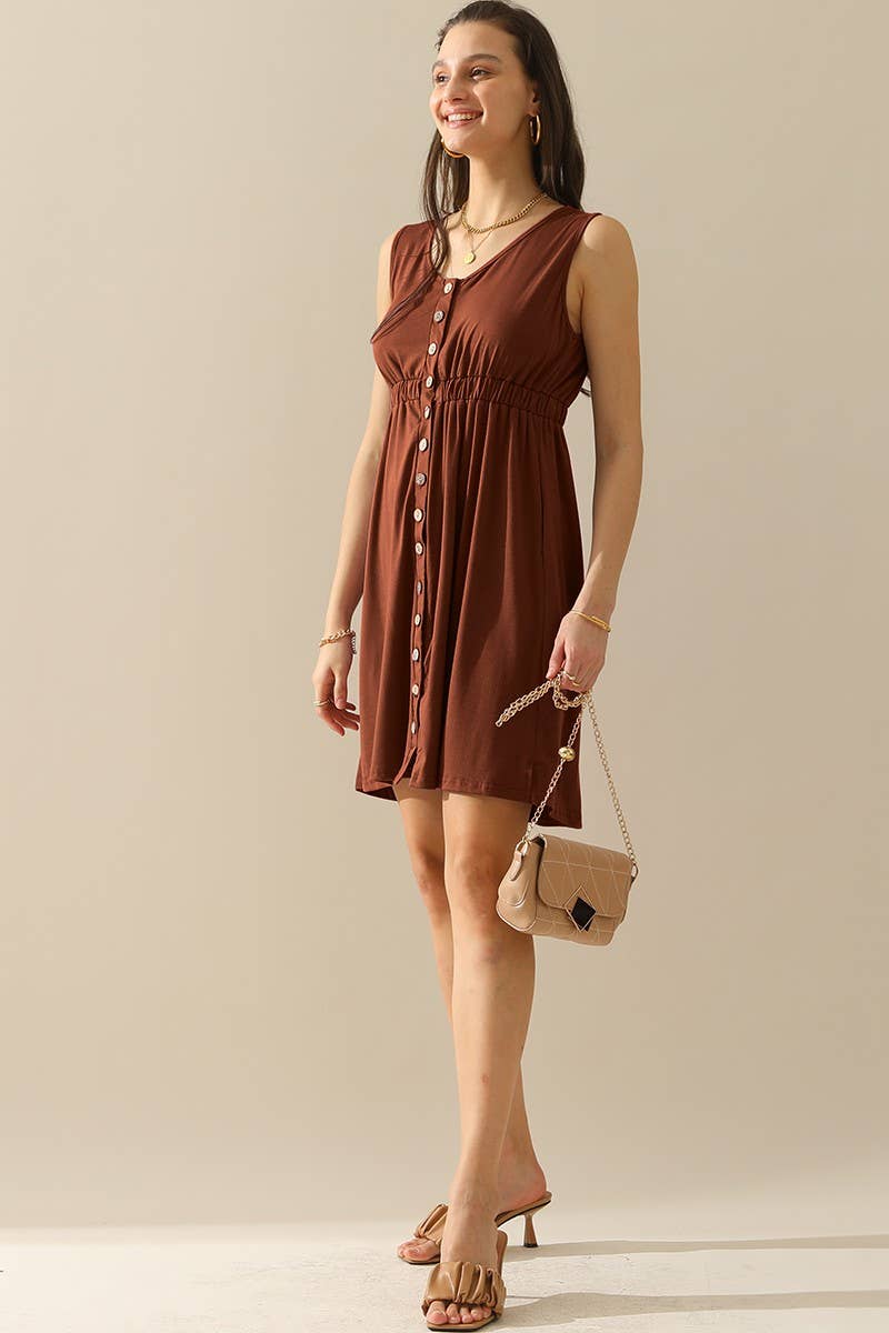 NINEXIS - CWDSD1389-B_SLEEVELESS BUTTON POCKET SLIM WAIST DRESS