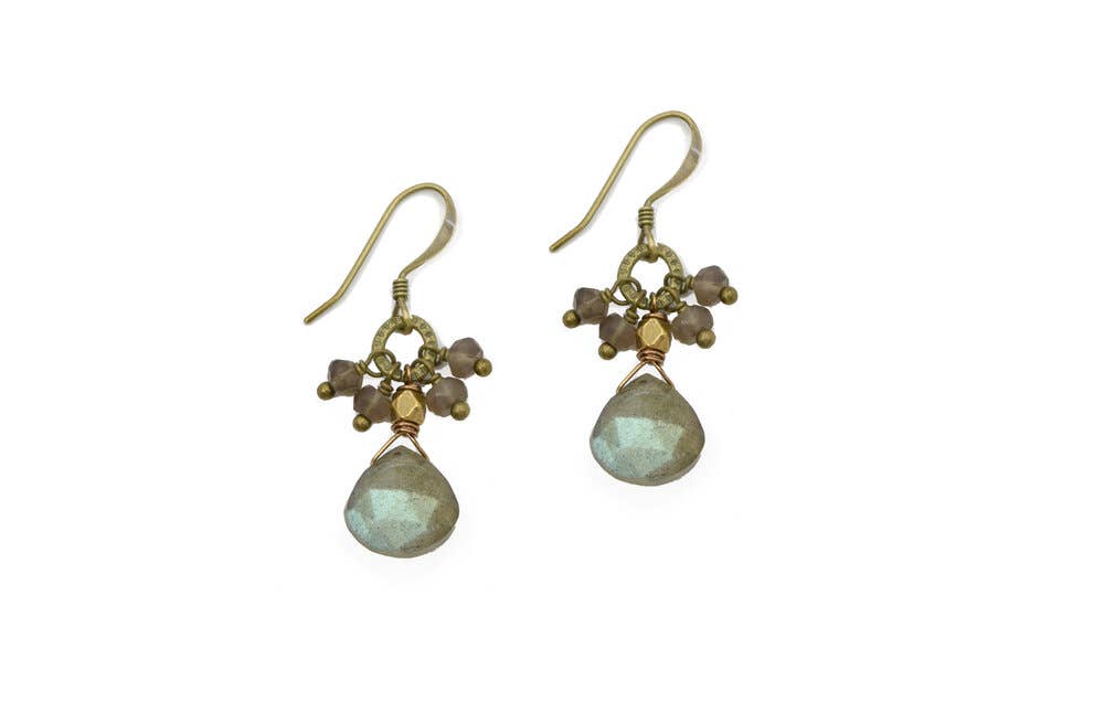 Edgy Petal Jewelry - Labradorite Gemstone Cluster Earrings Modern Boho