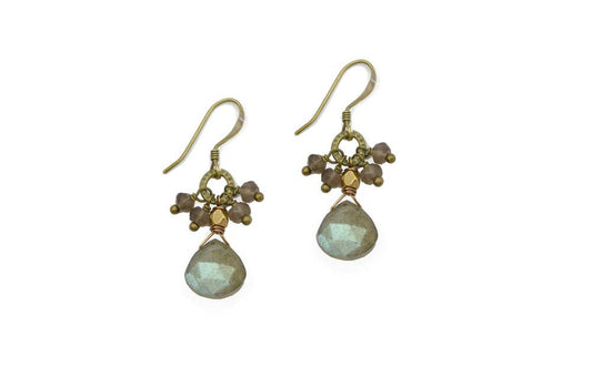 Edgy Petal Jewelry - Labradorite Gemstone Cluster Earrings Modern Boho