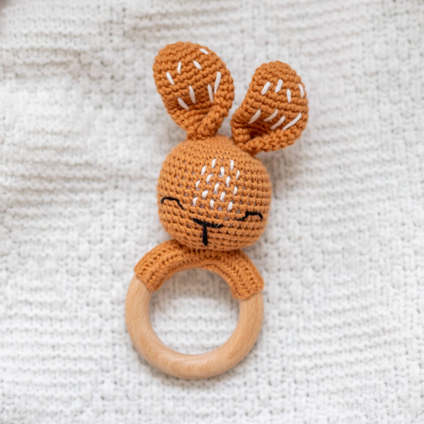 Wonderjoys Baby Co - Bunny Hand Crochet Rattle, Rich Walnut