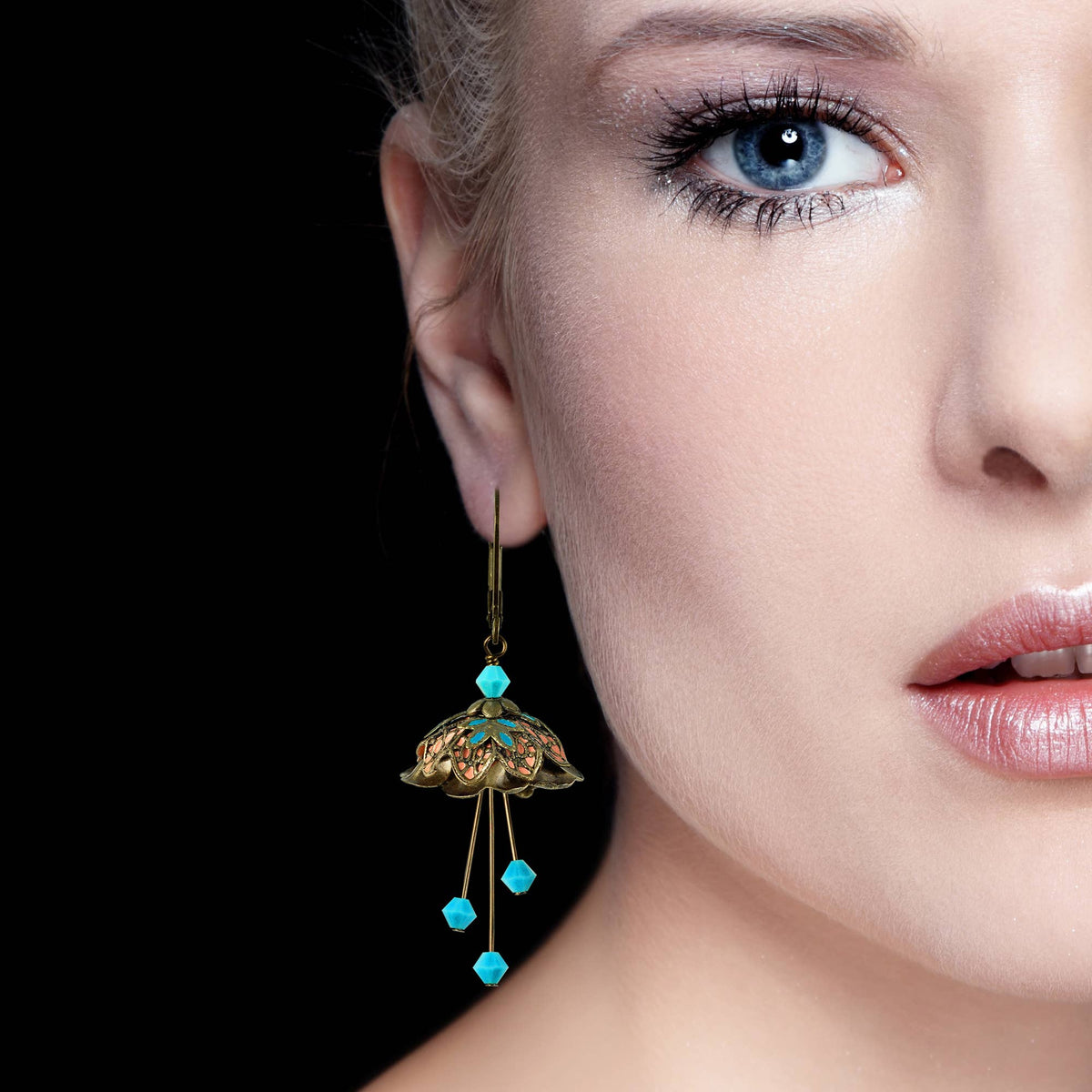 NoMonet - Flower Fairy: Hand Painted Dainty Flower Earrings w Crystals