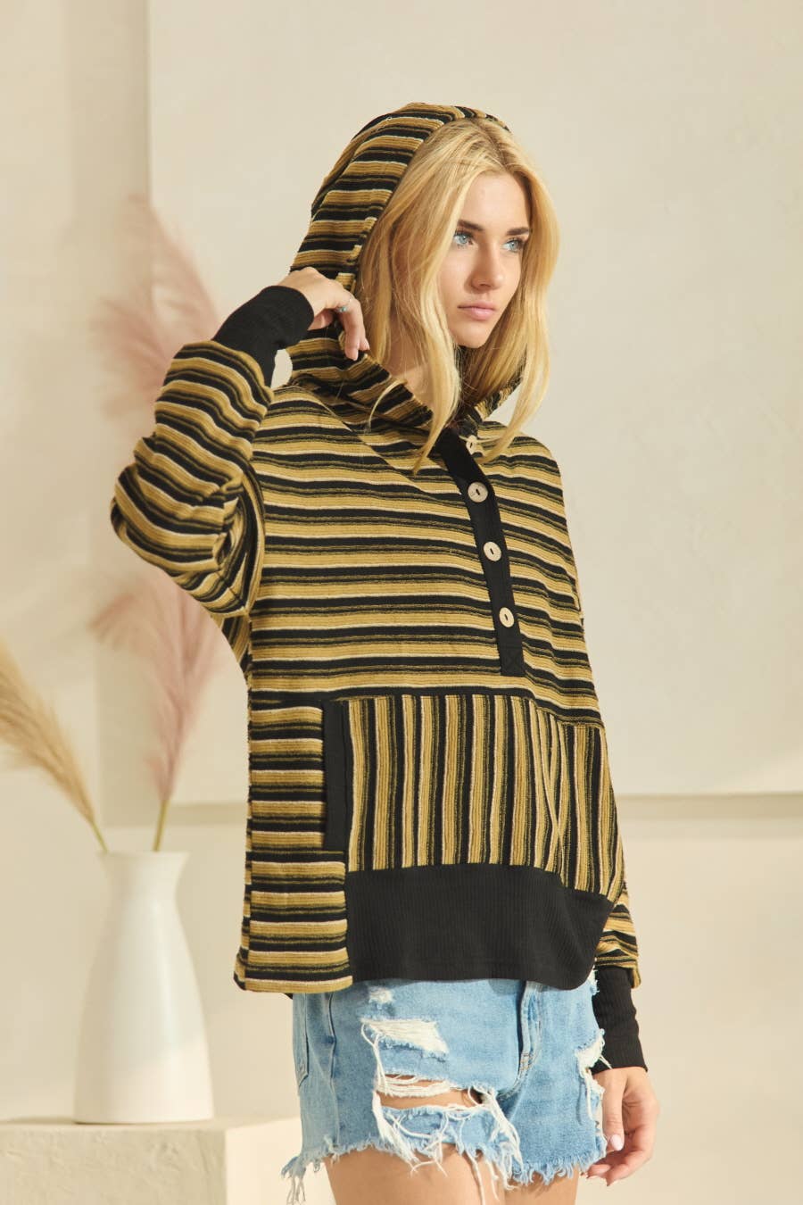 Oddi - Textured Striped Jacquard Hooded Sweatshirt