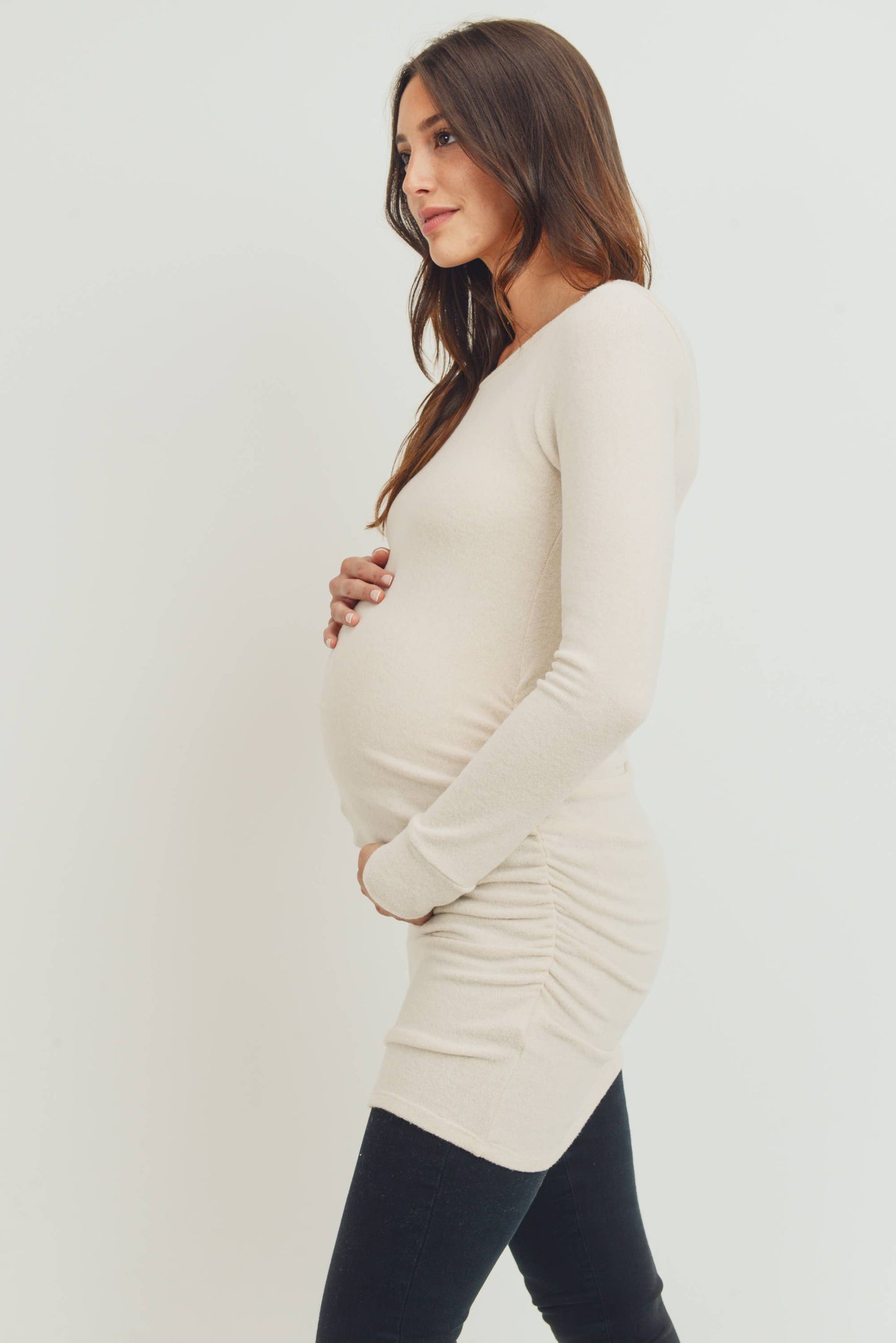 Hello Miz - Ruched Long Sleeve Maternity Knit Top