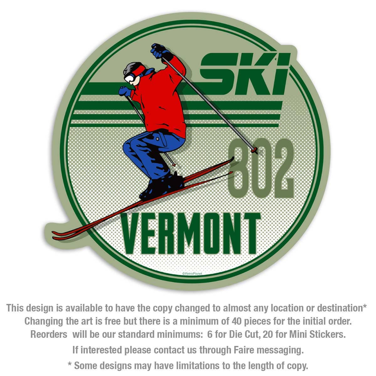 RetroPlanet - Ski Vermont Die Cut Sticker Retro Style VT Sticker