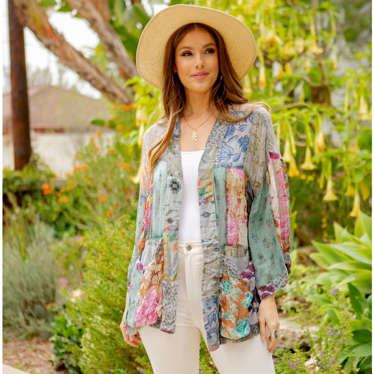 Young Threads - Kimono Top In Overdyed Mix N Match Patches - in 7 Color ways