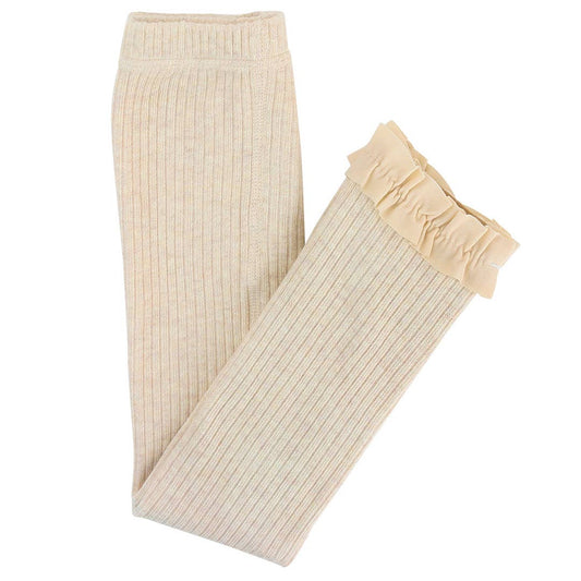 RuffleButts + RuggedButts - Girls Oatmeal Rib Knit Footless Ruffled Tights