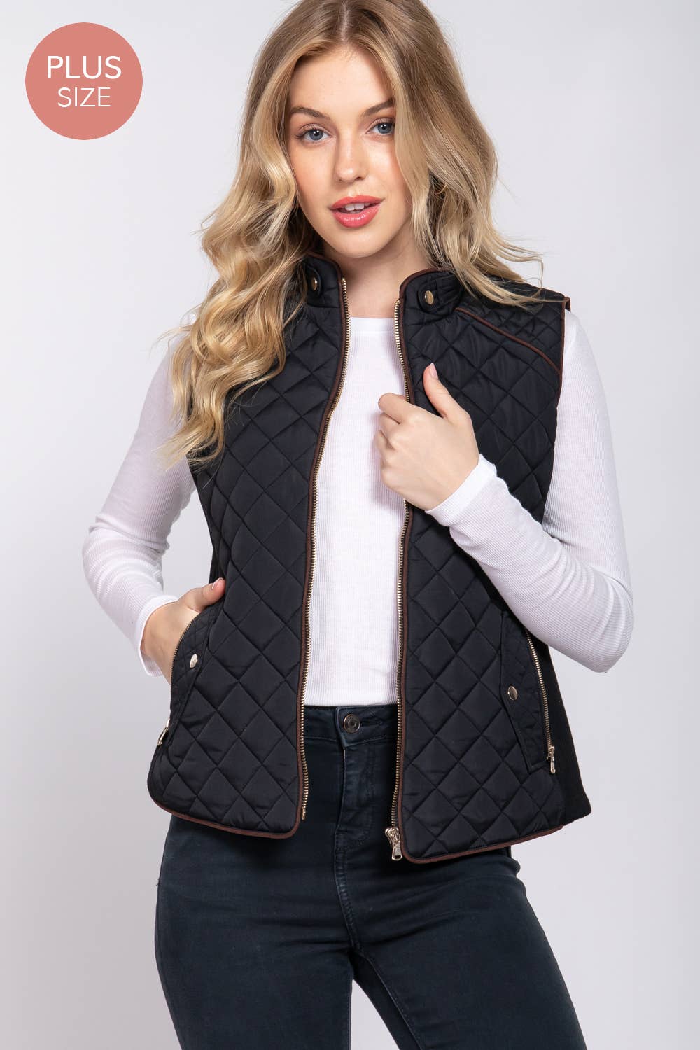 Active Basic | Active USA - Suede Piping Quilted Padding Vest