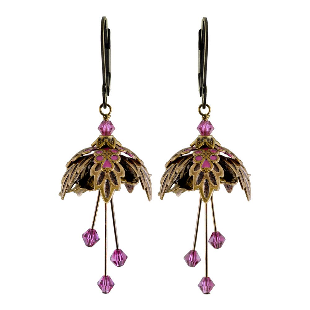 NoMonet - Flower Fairy: Painted Fae Forest Canopy Earrings w Crystals